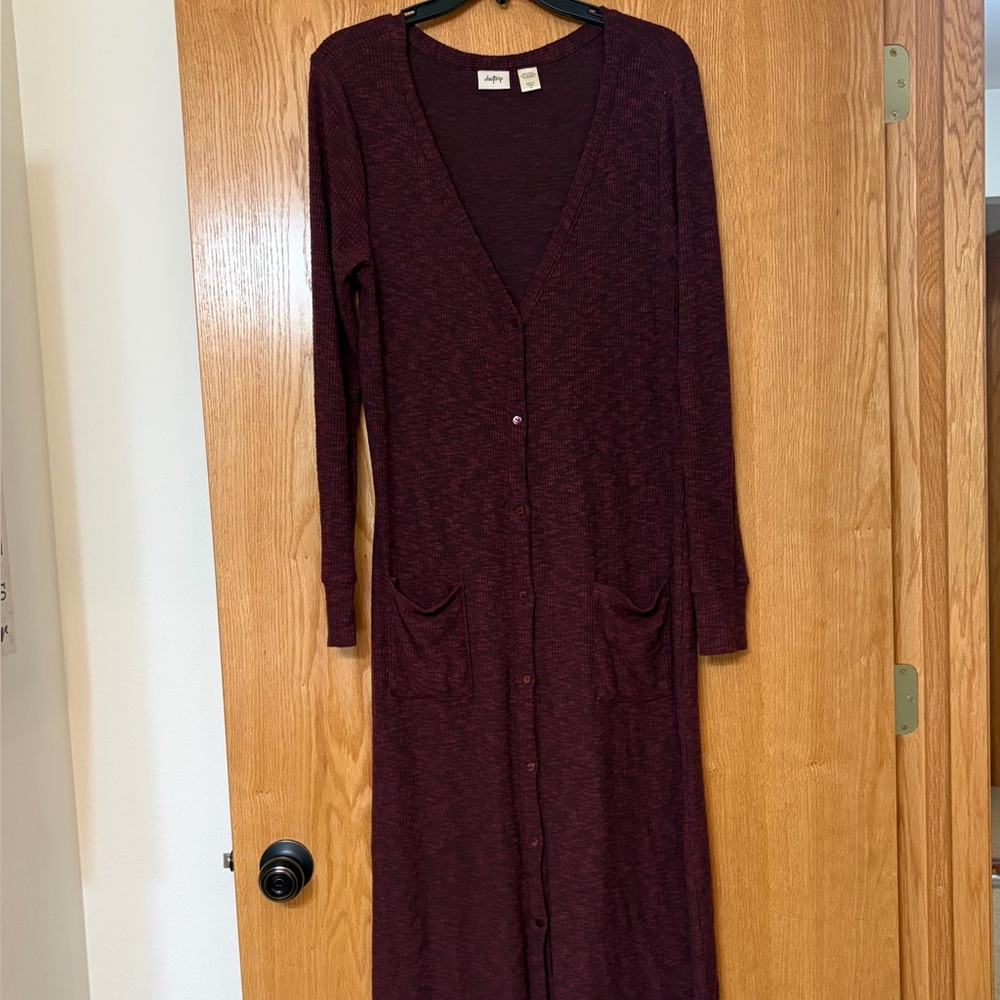 Daytrip Long Button-Up Maxi Cardigan Dress in Burgundy